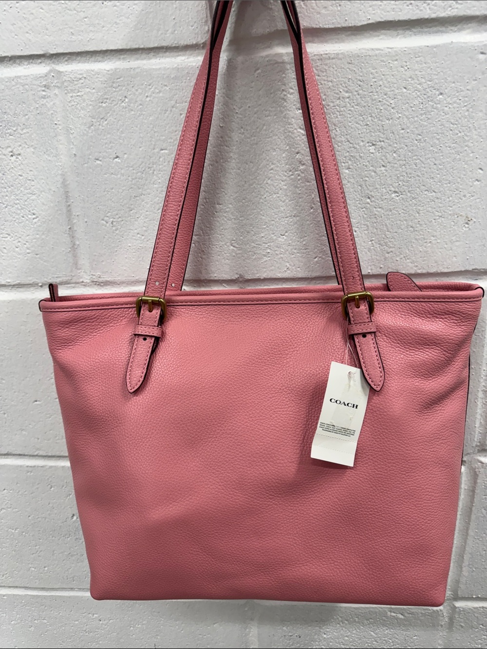 Coach Pink Pebbled Leather Tote with Gold Hardware